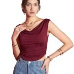Women’s Solid Stretchable Draped Crop Top