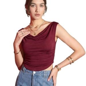Women’s Solid Stretchable Draped Crop Top