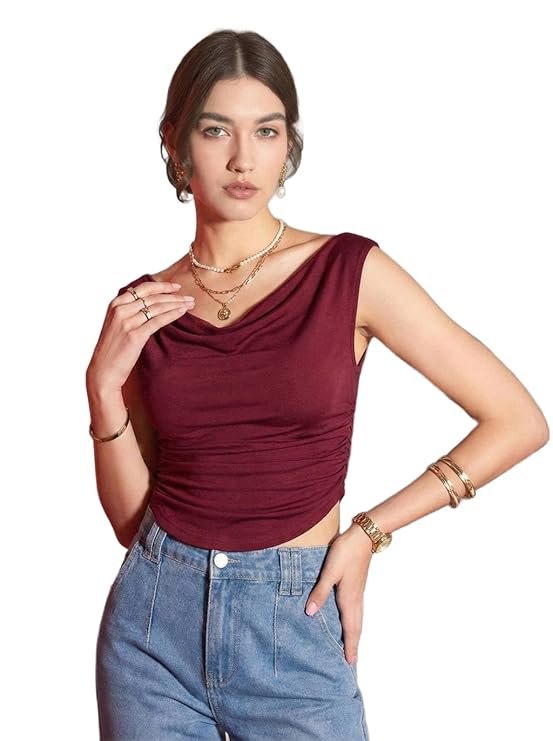 Women’s Solid Stretchable Draped Crop Top
