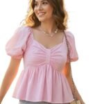 Puff Sleeve Ruched Bow Front Top