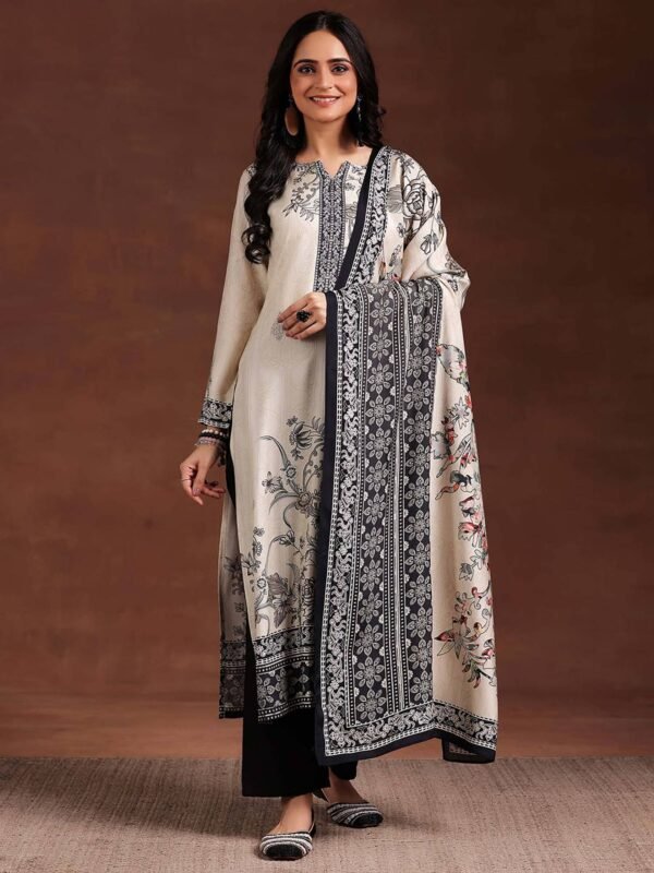 Women White Floral Kurta with Pant & Dupatta