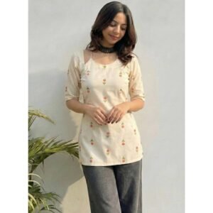 Womens White Rayon Blend Printed Straight Kurti