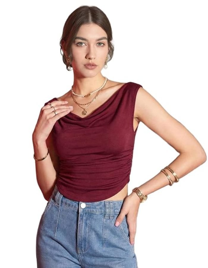 Women’s Solid Stretchable Draped Crop Top