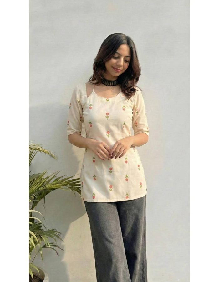 Womens White Rayon Blend Printed Straight Kurti